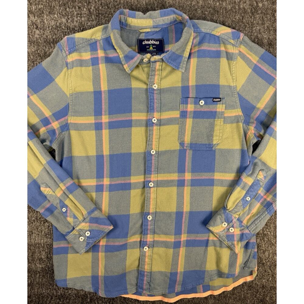Mens Chubbies Green & Blue Plaid Button Up Longsleeve Flannel Shirt Size Large